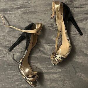 Qupid Faux Snakeskin Heels W/ Gold Strap